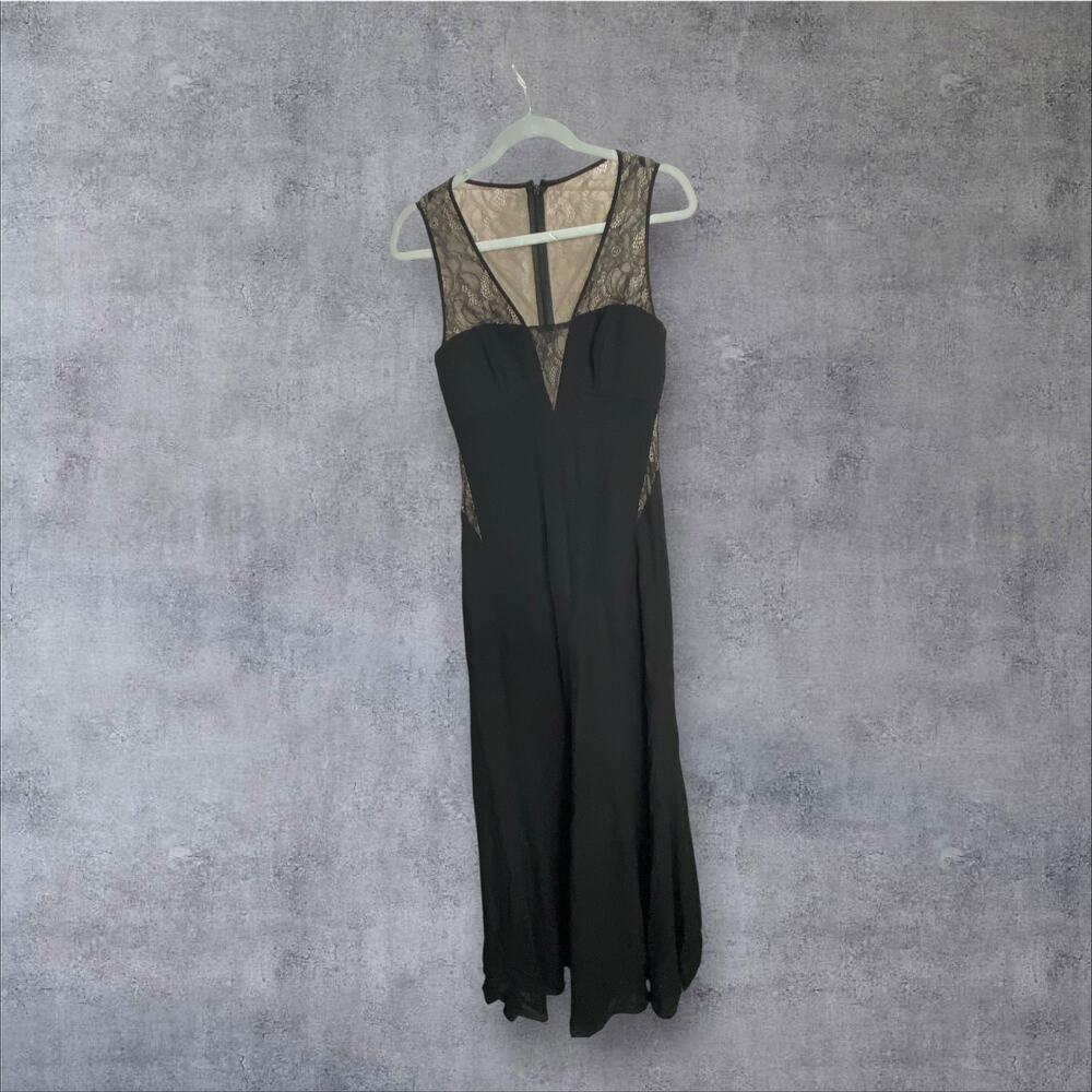 Max and Cleo Evening Gown 4 Black Mesh Sheer Panel Formal Event Elegant Maxi - Picture 3 of 8